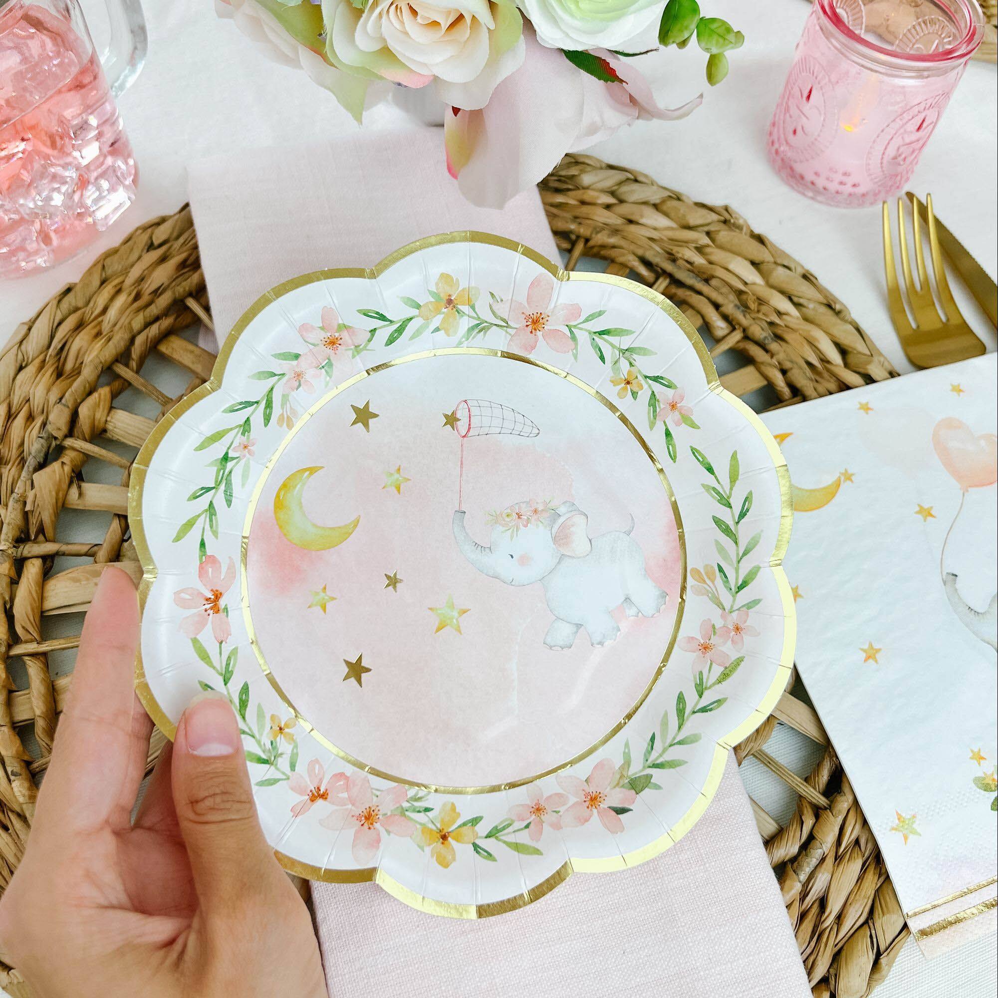 Kate Aspen® 7" Pink Elephant Baby Shower Premium Paper Plates, 16ct.